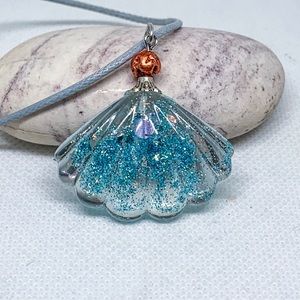 Sea world necklace, Seashell glitter necklace